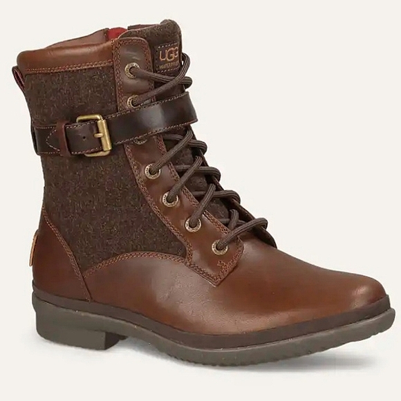 UGG "Kesey" Waterproof Leather Knit Combat Boot Chestnut Brown, Women's Size 9.5 - Picture 2 of 14